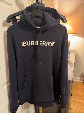 Burberry Black Logo Pullover Hoodie with Contrasting Stripe Detail
